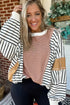 Pink Striped Color Block Patchwork Exposed Seam Oversize Long Sleeve Top