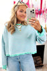 Green Stripe Exposed Seam Contrast Ribbed Trim Oversize Sweatshirt