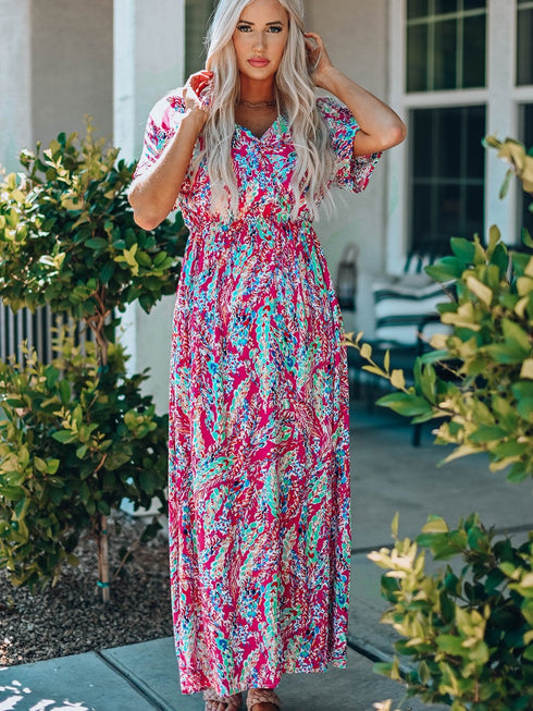 womens-dresses-vintage-print-puff-sleeve-maxi-dress