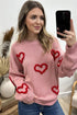 Fushia Puffy Heart Embroidery Drop Shoulder Sweater