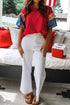 Fiery Red Stars Stripes Short Puff Sleeve Top