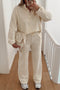 Beige Half Button Pullover Drawstring Pants Solid Color Corduroy 2pcs Outfit