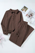 Dark Brown Solid Collared Sweatshirt and High Waist Pants Active Set