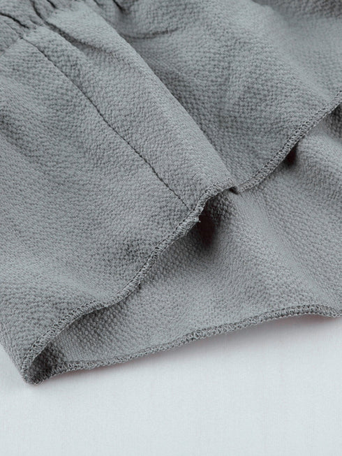 Gray V Neck Long Sleeve Ruffle Tiered Mini Dress