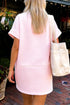 Pink Stripe Cuffed Short Sleeve Contrast Mock Neck Tee Dress