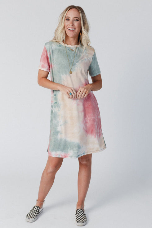 loose-printed-short-sleeve-zippered-v-neck-dress