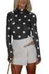 Black Vintage Polka Dot Print Mesh Long Sleeve Bodysuit