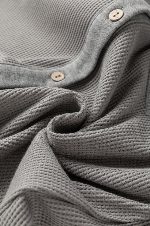 Medium Grey Waffle Knit Patchwork Exposed Seam Loose Shacket