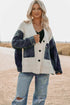 Beige Chunky Knit Denim Patchwork Cardigan Sweater