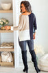 Black Color Block Knit V Neck Loose Sweater