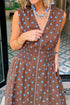 Brown Polka Dot Print Contrast Trim V Neck Zip Up Sleeveless Dress