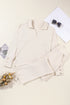 Beige Collared Split Neck Ribbed 2pcs Athleisure Outfit