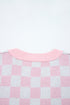 Pink Checkered Christmas Tree Pattern Button V Neck Cardigan Sweater