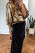 Gold Metallic Split Neck Half Sleeve Blouse