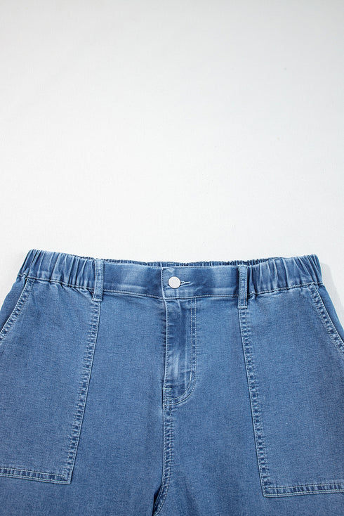 Ashleigh Blue Plus Size Elastic Waist Ruffled Wide Leg Denim Pants