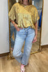 Gold Metallic Short Puff Sleeve Loose Blouse