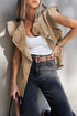 Pale Khaki Ruffled Patchwork Denim Jacket Vest