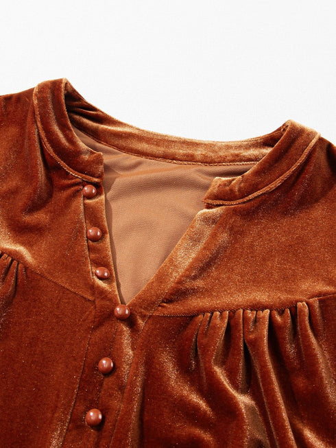 ladies-t-shirts-gold-velvet-pile-neck-pleated-long-sleeve-t-shirt