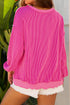 Strawberry Pink Twisted Ribbed Color Block Father Christmas Patched Graphic Long Sleeve Top