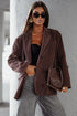 Dark Brown Solid Color Lapel Collar Winter Corduroy Blazer