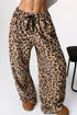 Brown Contrast Ribbon Bow Decor Leopard Print Plush Wide Leg Pants