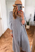 Black Stripe Side Pockets Buttoned Loose Fit Maxi Dress