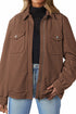 Coffee Solid Color Zip Up Button Flap Pocket Shirt Collar Jackets