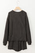 Carbon Grey Twisted Ribbed Sequin Cherry Patched Long Sleeve Pullover and Shorts 2pcs Set