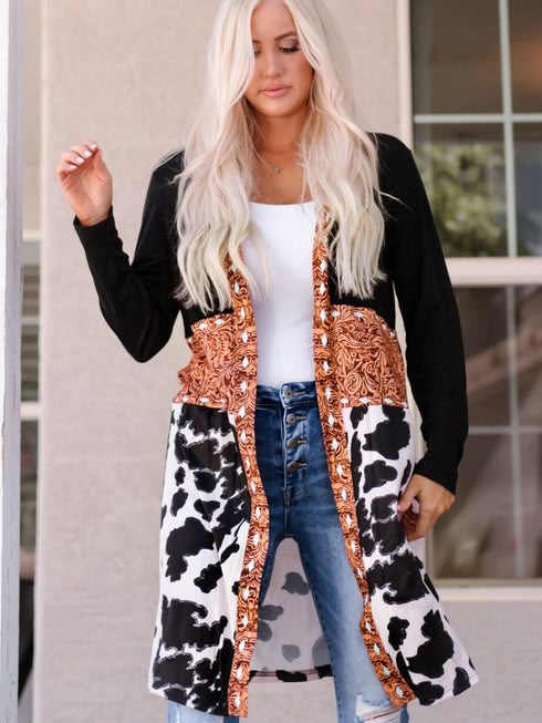 black-western-pattern-cow-patchwork-open-front-cardigan