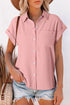 Pink Solid Color Cuffed Short Sleeve Shirt
