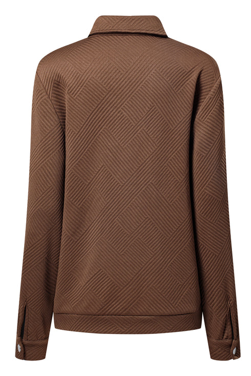 Coffee Solid Color Zip Up Button Flap Pocket Shirt Collar Jackets