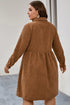 Camel Corduroy Full Buttoned Collared Shirt Style Plus Size Dress