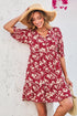 Red Floral Print Contrast Trim Button Tie Neck Swing Dress