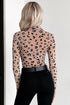 Khaki Mock Neck Sheer Mesh Leopard Long Sleeve Bodysuit