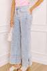 Beau Blue Mid Rise Pearl Embellished Split Wide Leg Jeans