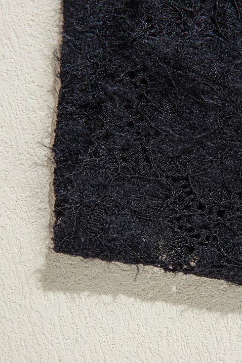 Black Floral Lace High Neck Long Sleeve Top