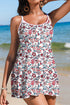 Brown Floral Print Ricrac Trim Spaghetti Strap One Piece Swim Dress