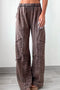 Coffee Mineral Wash Leopard Patchwork Loose Pants