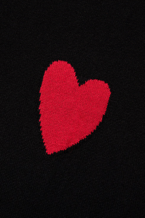 Black white Heart Print Contrast Trim Drop Shoulder Sweater