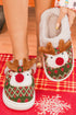 Fern Green Retro Geometric Knit 3D Christmas Reindeer Plush House Slippers