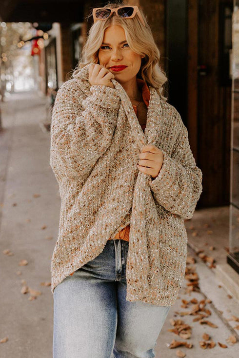 Green Plus Size Heathered Knit Open Front Sweater Cardigan