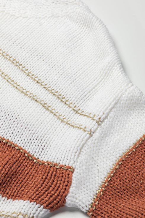 white-striped-knit-puff-sleeve-casual-sweater