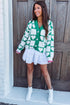 Sea Green Plaid Heart Knit V Neck Button Down Sweater Cardigan