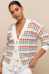 White Dotty Pattern Knit Button Front V Neck Sweater Cardigan