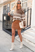 Brown Abstract Print Pullover Sweater