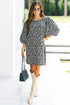 Black Leopard Print Bubble Sleeve Shift Mini Dress