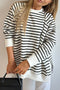 Black Stripe Raglan Sleeve Side Slits Loose Sweatshirt