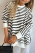 Black Stripe Raglan Sleeve Side Slits Loose Sweatshirt