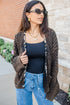 Chicory Coffee Mineral Wash Cable Knit Leopard Trim Open Front Sweater Cardigan