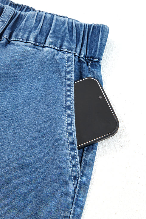 Ashleigh Blue Plus Size Elastic Waist Ruffled Wide Leg Denim Pants